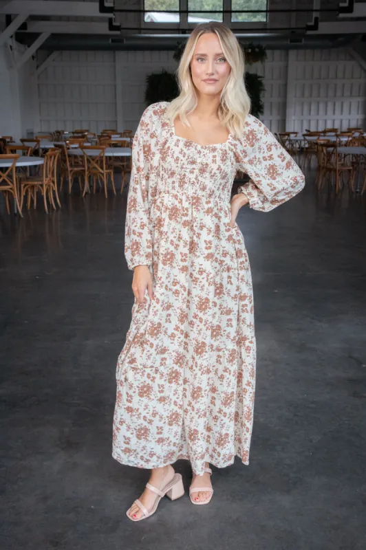 Vada Floral Midi Dress, Brown Multi sold by North & Main Clothing Company