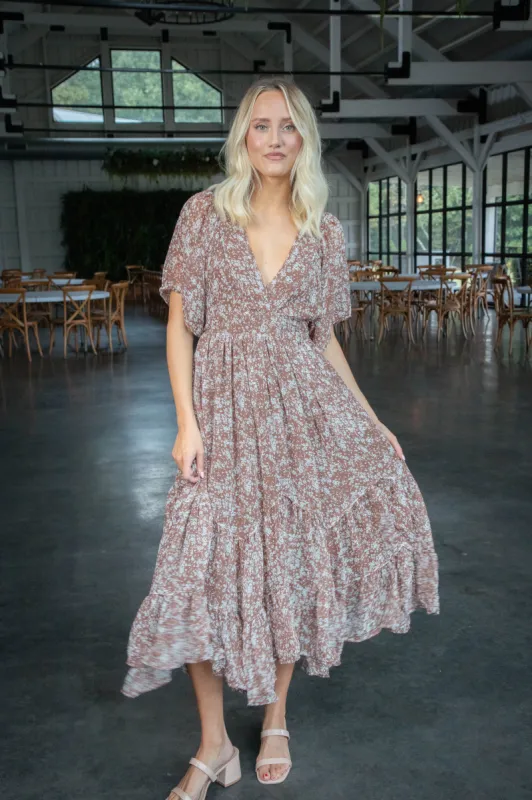 Amia Ditsy Floral Maxi Dress, Brown/Ivory Floral sold by North & Main Clothing Company