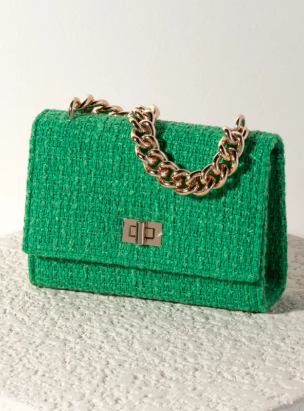 Billie Mini Tweed Handbag, Green sold by North & Main Clothing Company