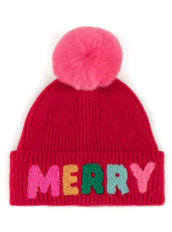 Merry Graphic Knit Hat, Red sold by North & Main Clothing Company