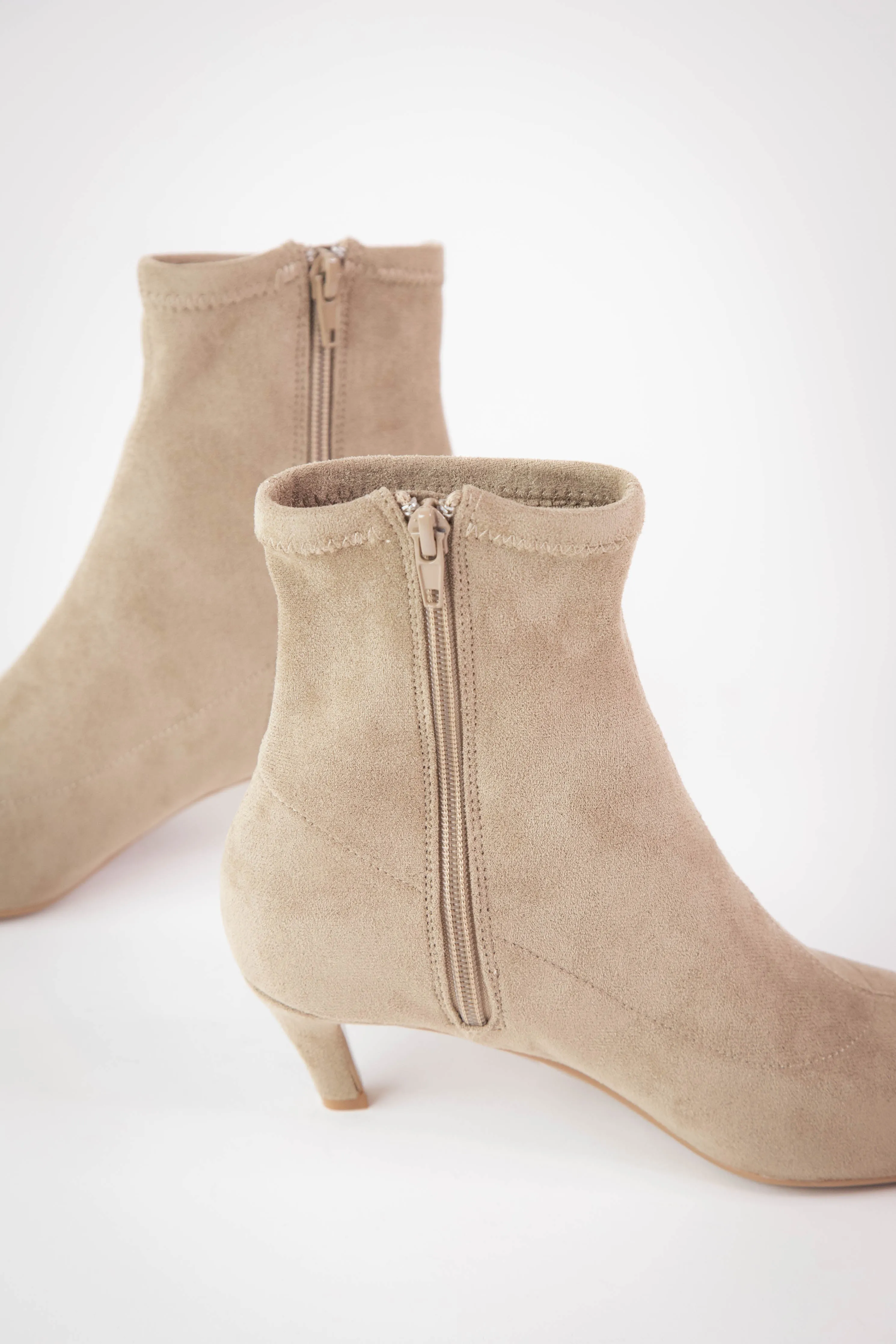 Lean Suede Kitten Heel Bootie, Oat sold by North & Main Clothing Company product image thumbnail 2