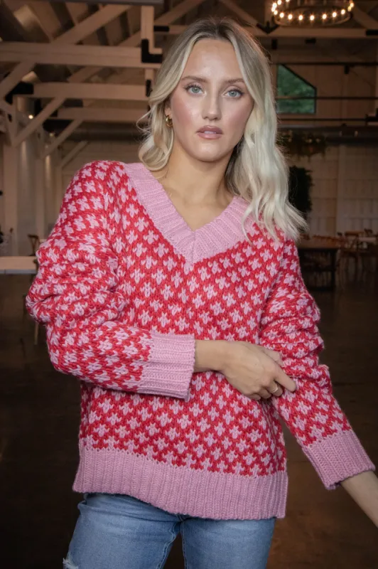 Nicolette Contrast Edge Sweater, Pink sold by North & Main Clothing Company