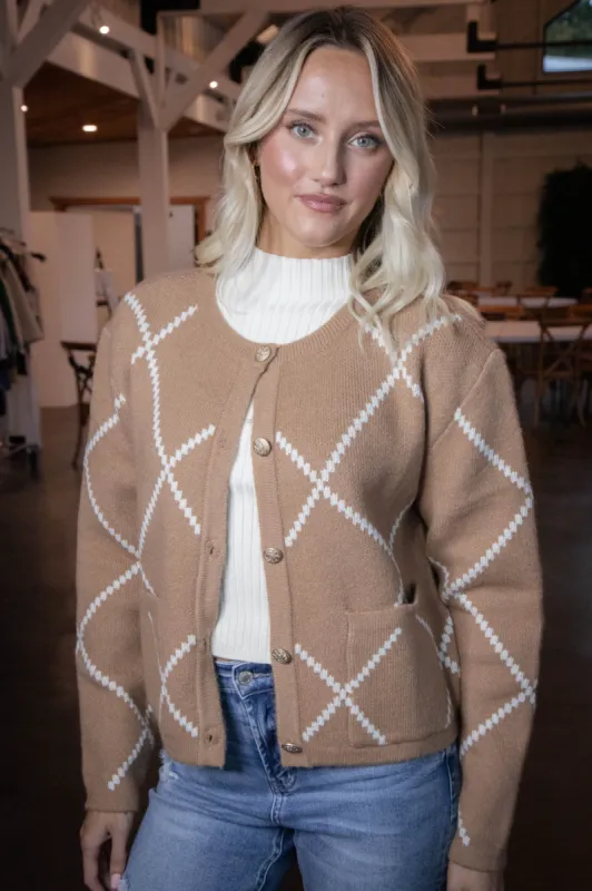 Argyle Thick Knit Cardigan, Brown/Ivory sold by North & Main Clothing Company
