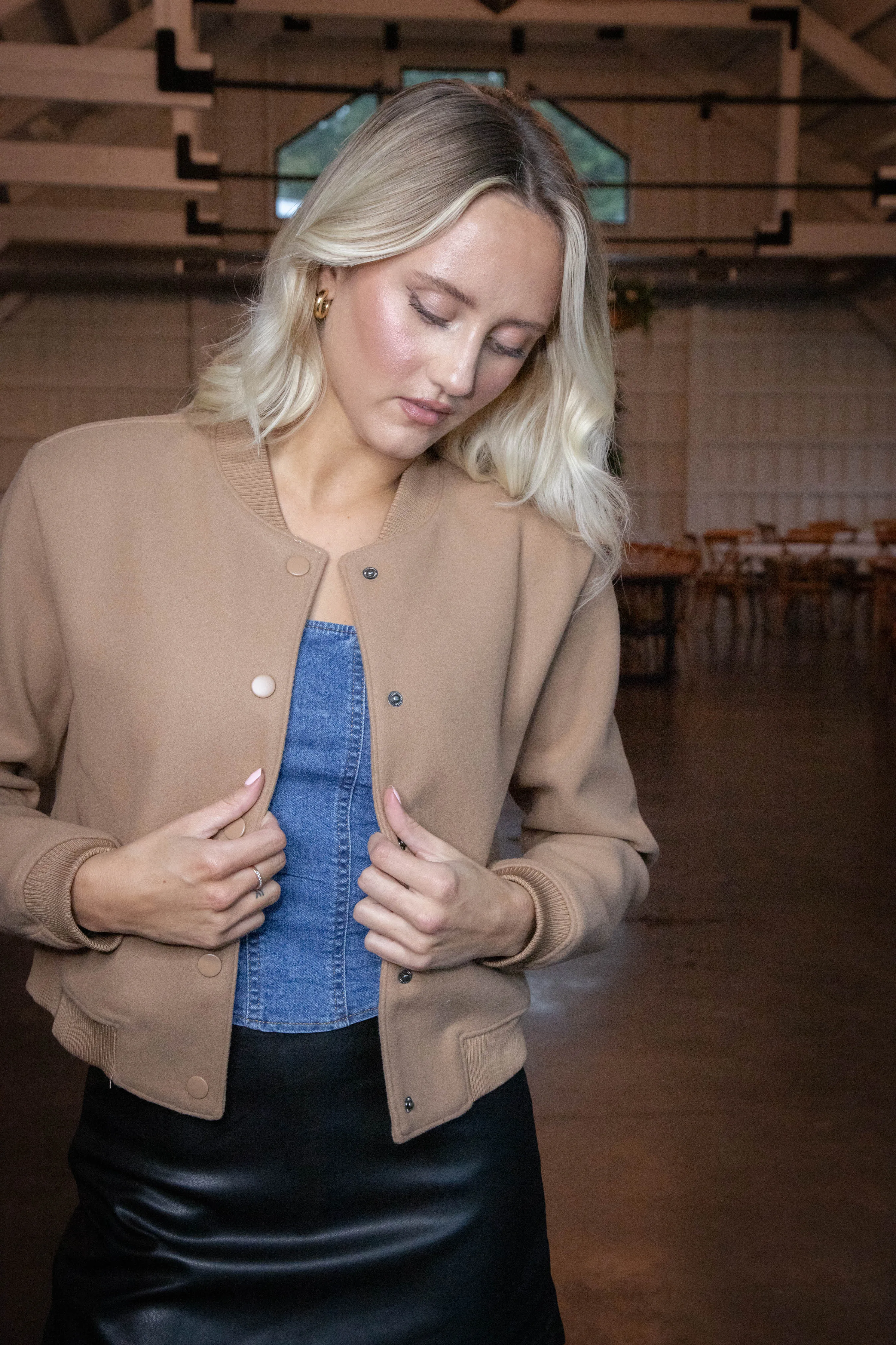 Kaley Snap Front Bomber Jacket, Camel sold by North & Main Clothing Company product image thumbnail 3