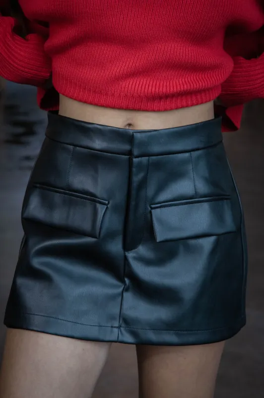 Kacie Faux Leather Skort, Black sold by North & Main Clothing Company