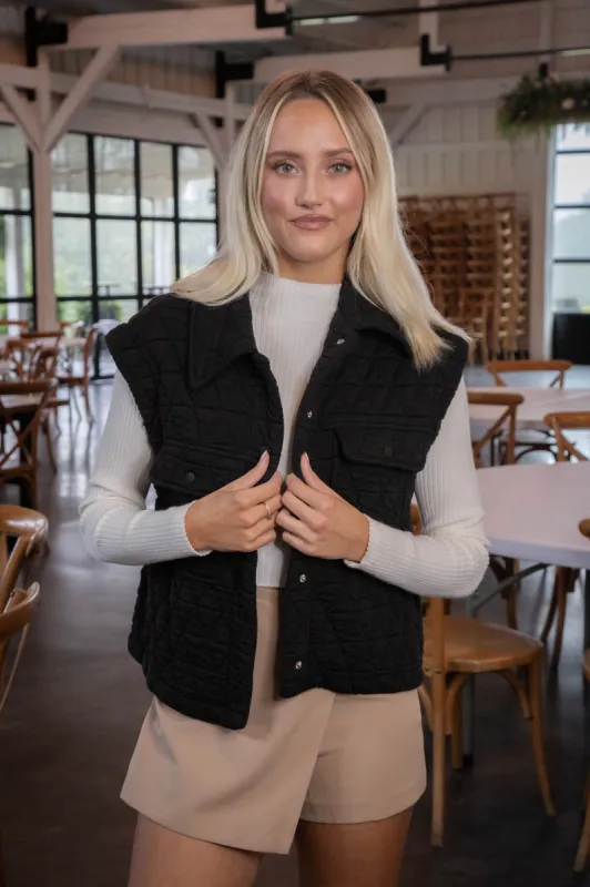 Veda Quilted Button Down Vest, Black sold by North & Main Clothing Company