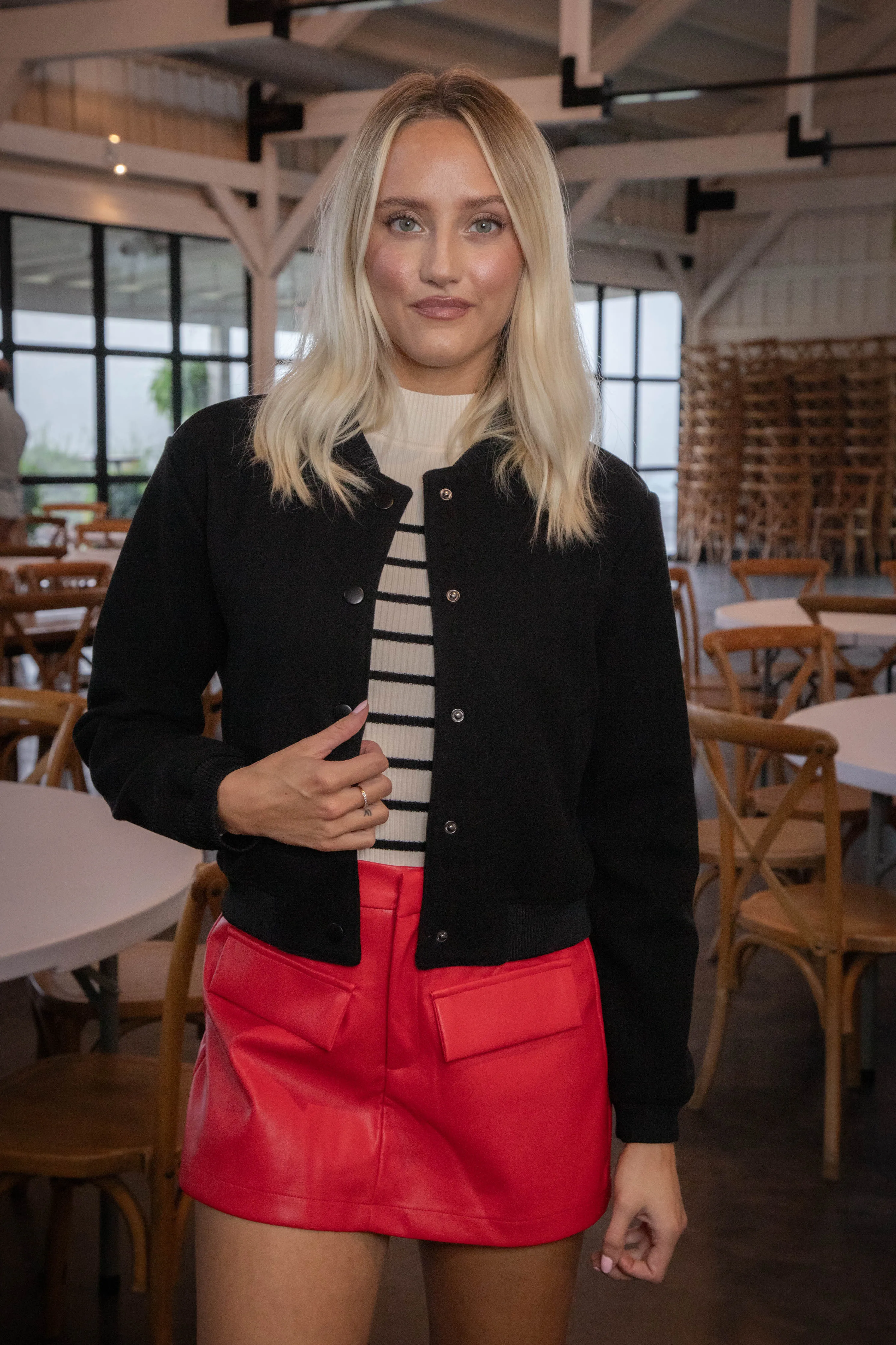 Kaley Snap Front Bomber Jacket, Black sold by North & Main Clothing Company