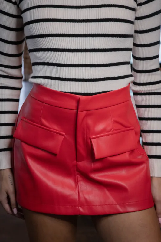Kacie Faux Leather Skort, Red sold by North & Main Clothing Company