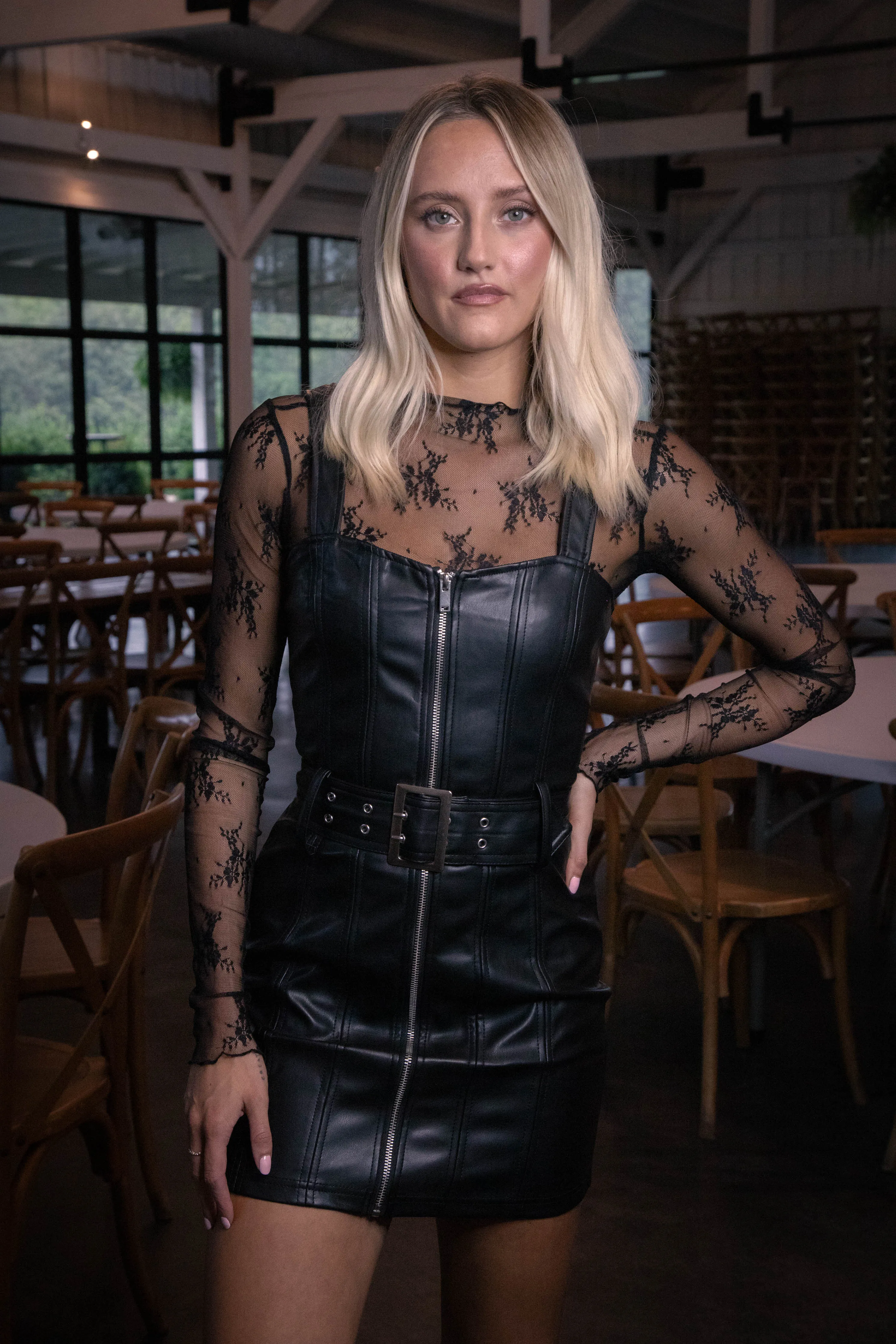 Naya Lace Mock Neck Top, Black sold by North & Main Clothing Company