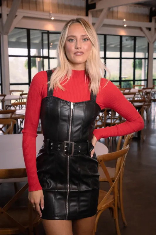 Jacey Faux Leather Zip Up Dress, Black sold by North & Main Clothing Company