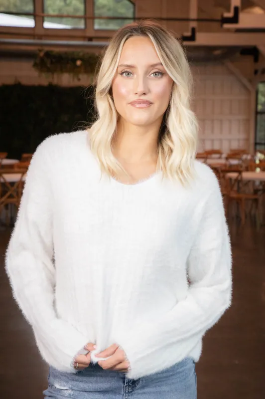 Zaida V-Neck Pullover Sweater, Winter White | RD Style sold by North & Main Clothing Company