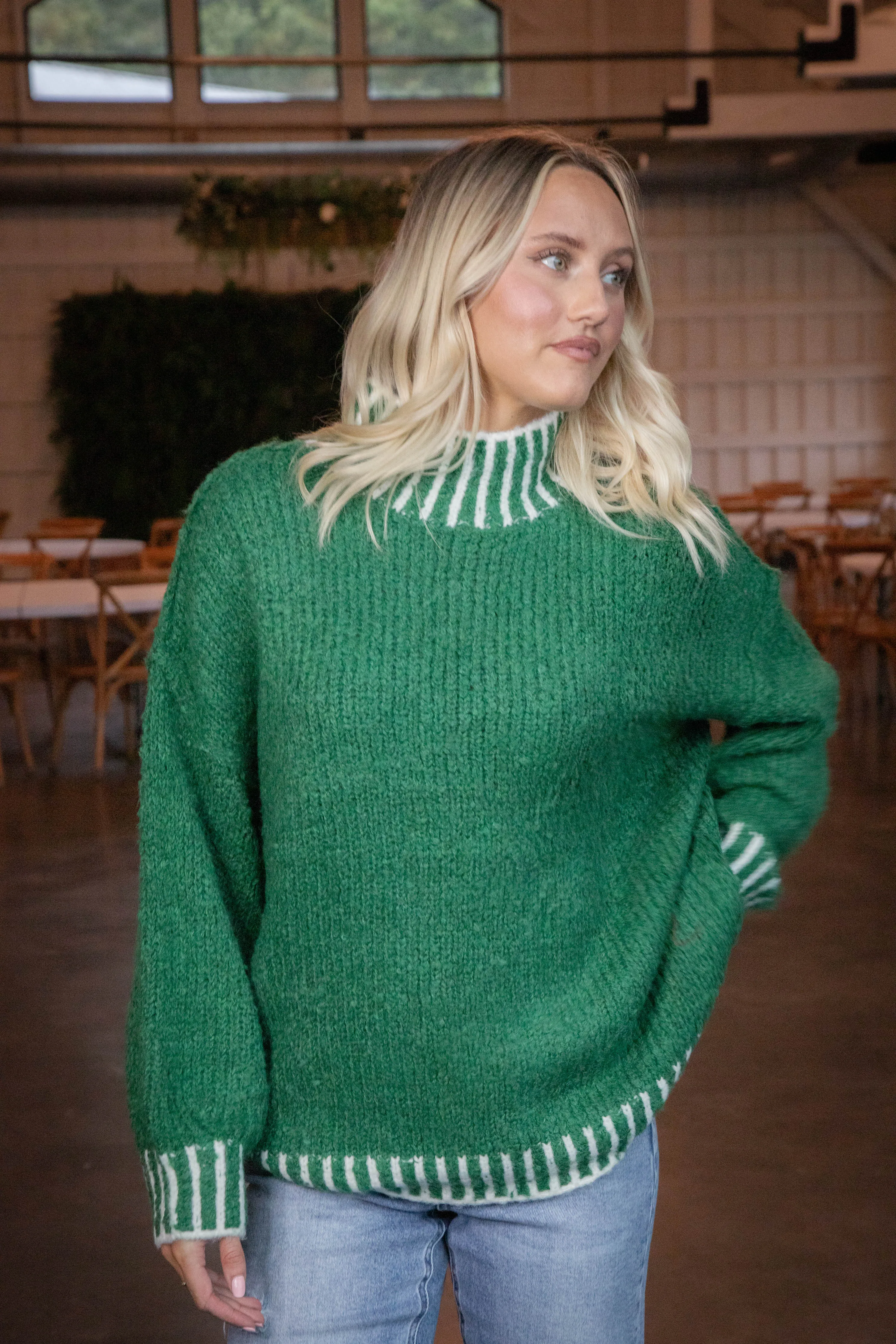 Sarina Contrast Stitched Sweater, Green sold by North & Main Clothing Company product image thumbnail 4