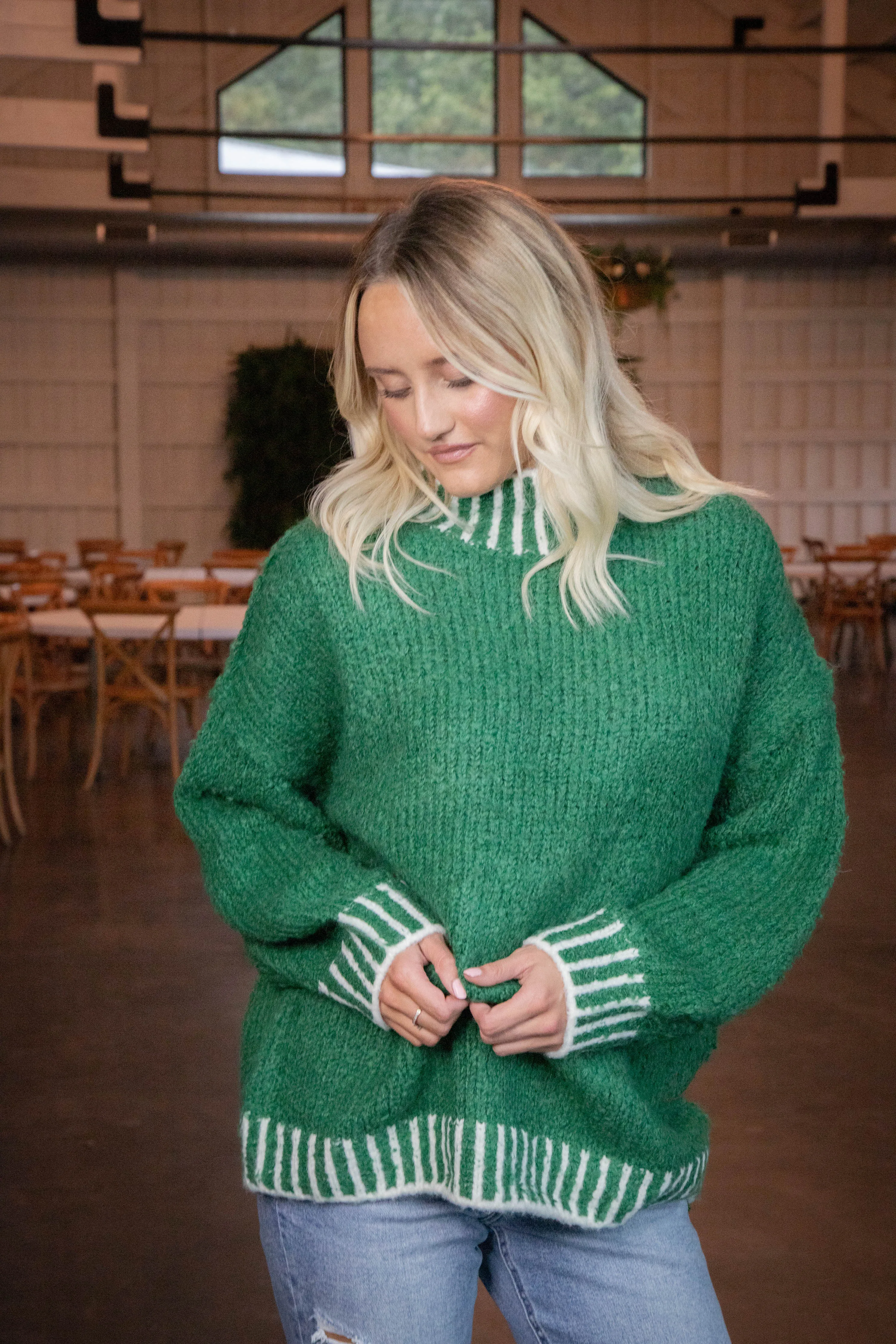 Sarina Contrast Stitched Sweater, Green sold by North & Main Clothing Company product image thumbnail 2