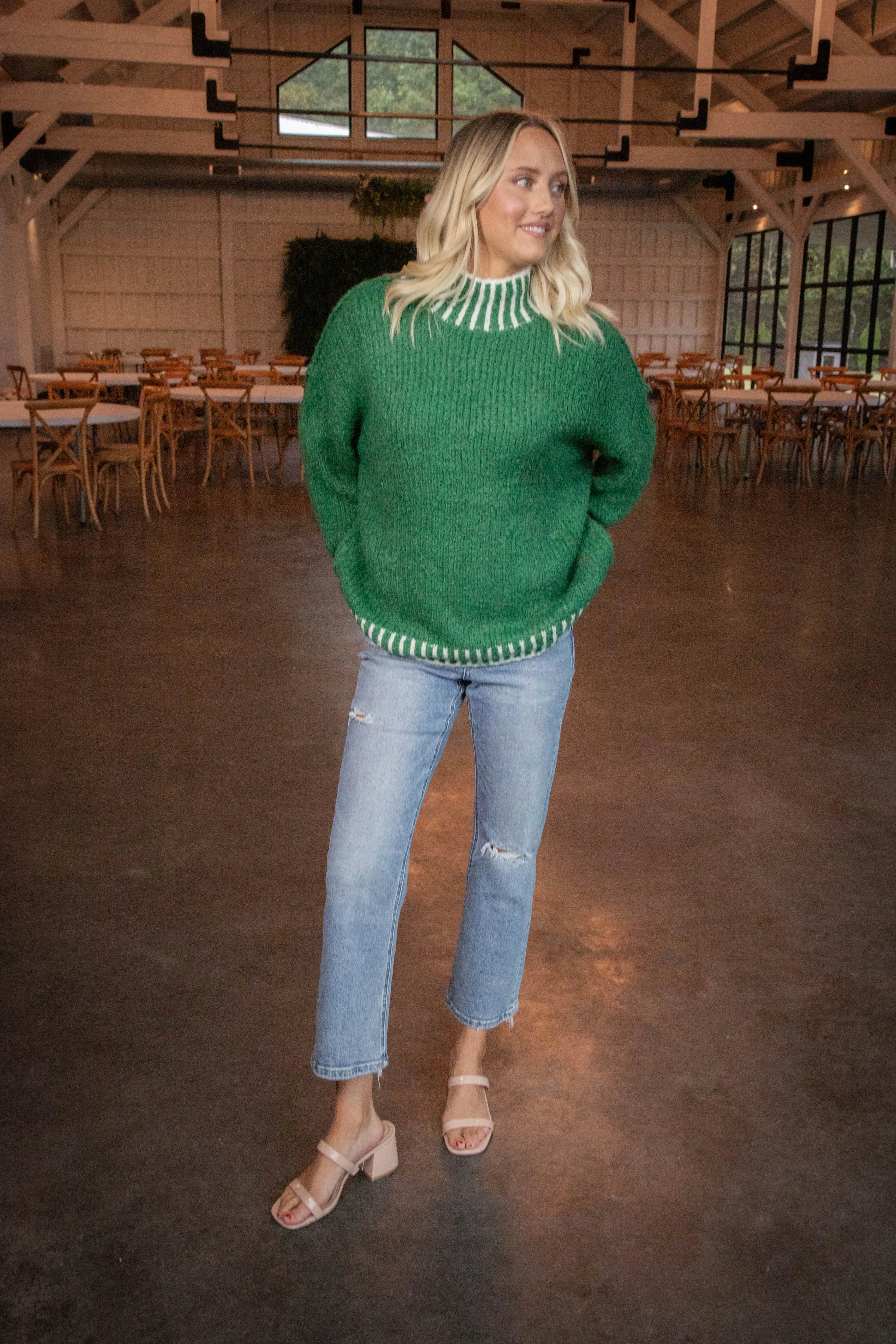 Sarina Contrast Stitched Sweater, Green sold by North & Main Clothing Company product image thumbnail 5