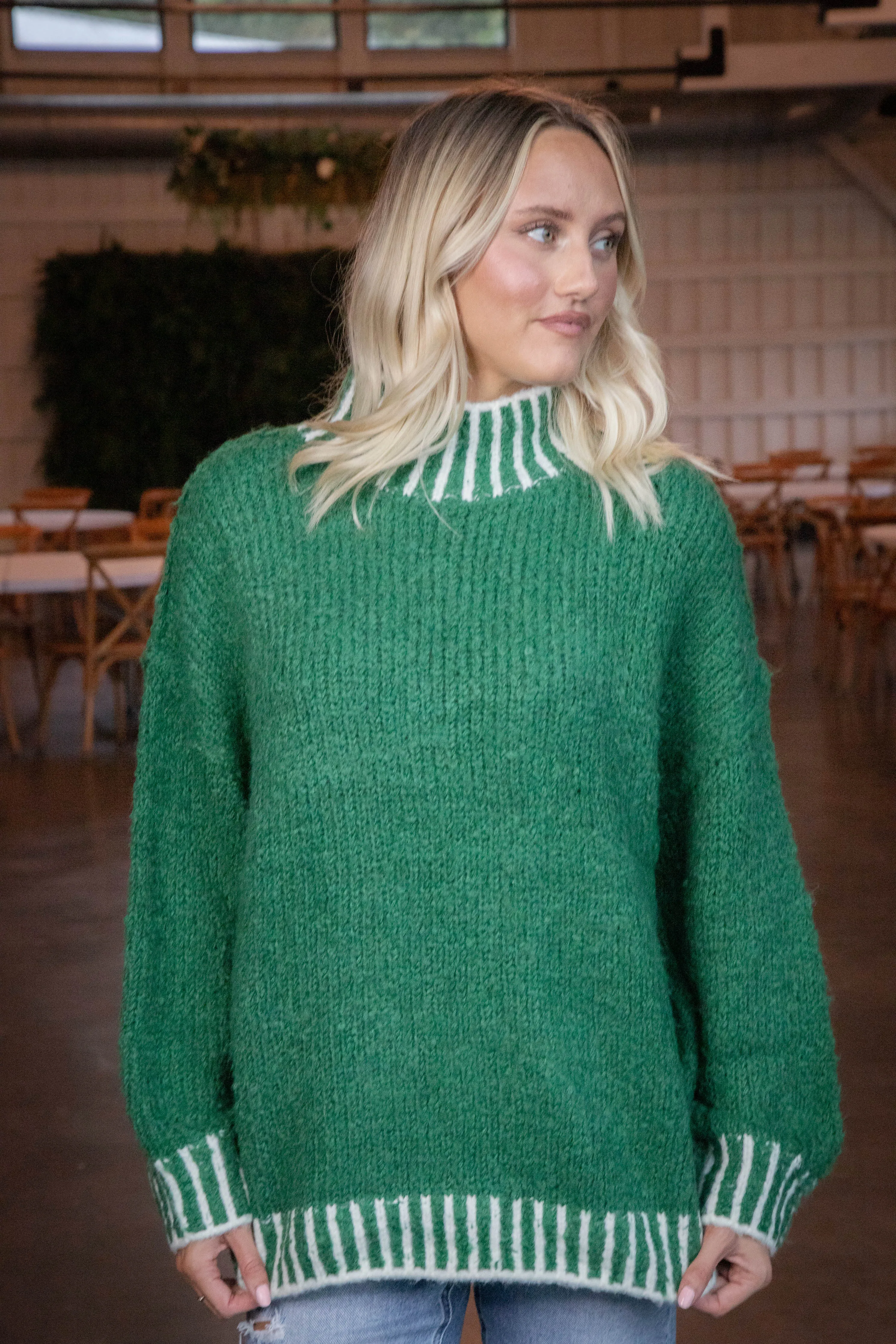 Sarina Contrast Stitched Sweater, Green sold by North & Main Clothing Company product image thumbnail 3