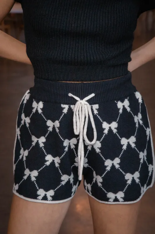 Julianne Bow Front Knit Shorts, Black sold by North & Main Clothing Company