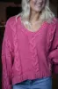 Ria Cable Knit V-Neck Sweater, Pink sold by North & Main Clothing Company