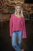 Ria Cable Knit V-Neck Sweater, Pink sold by North & Main Clothing Company