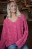 Ria Cable Knit V-Neck Sweater, Pink sold by North & Main Clothing Company