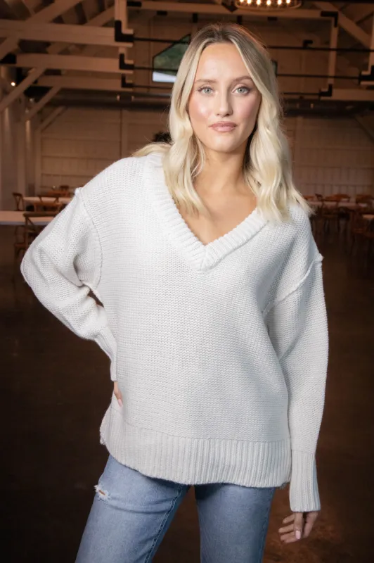 Zvona V-Neck Sweater, Pearl Essence | RD Style sold by North & Main Clothing Company