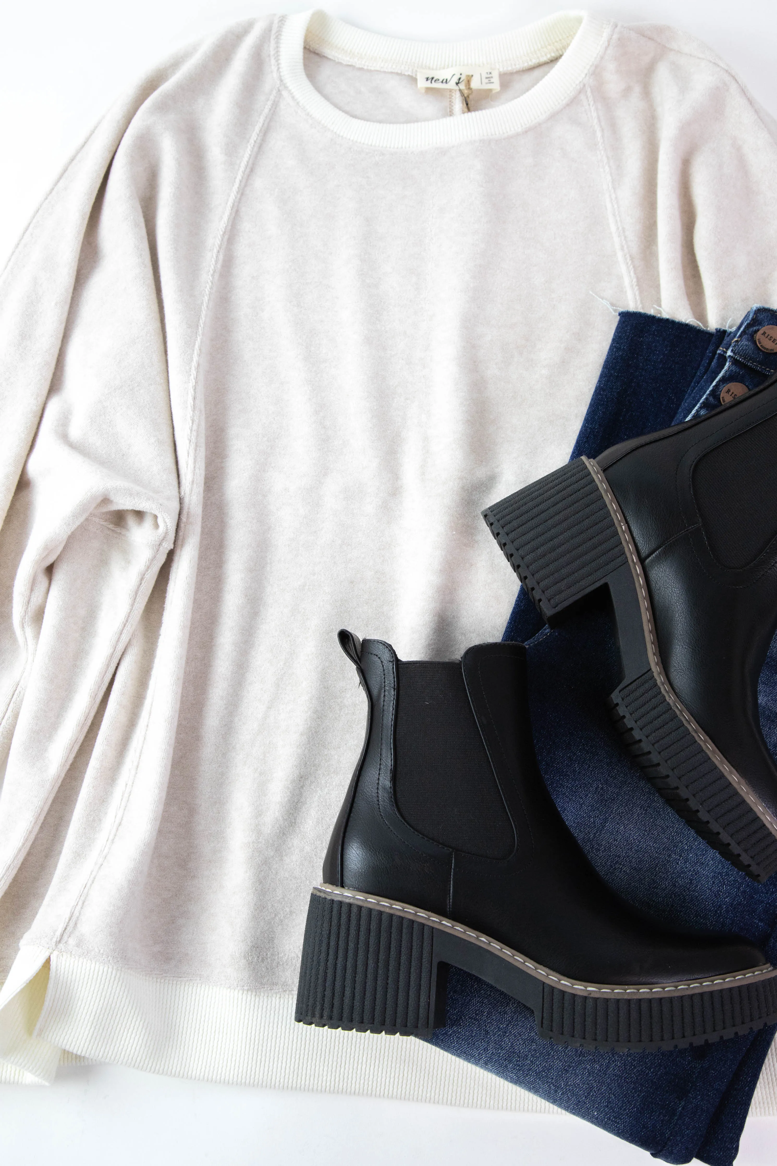 Annette Oversized Contrast Top, Oatmeal | Plus Size sold by North & Main Clothing Company