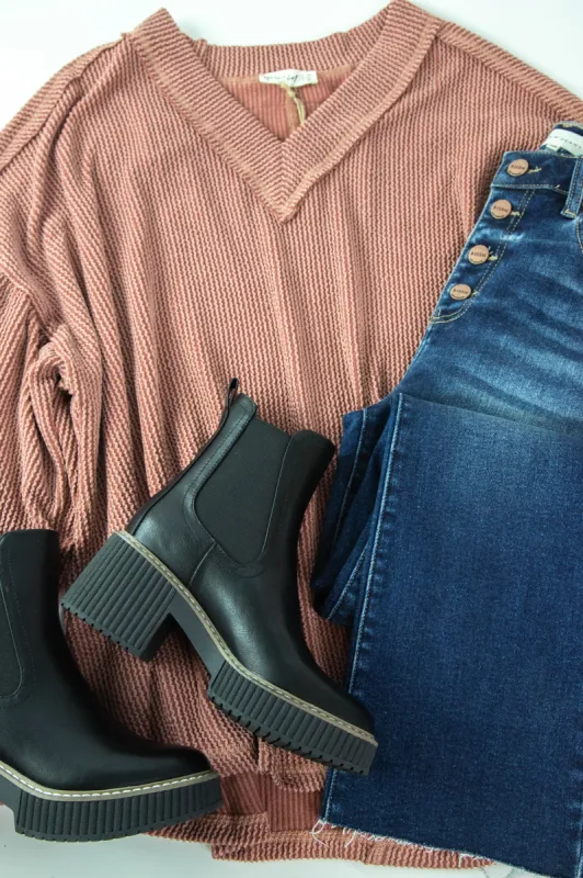 Kayley Two Tone Ribbed Top, Cedar Wood | Plus Size sold by North & Main Clothing Company