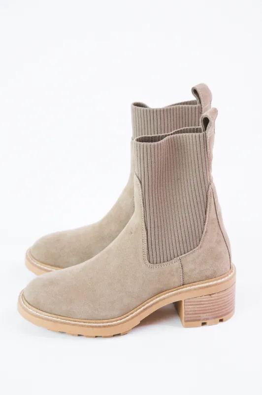 Kiley Pull On Chelsea Boot, Taupe Suede | Steve Madden sold by North & Main Clothing Company