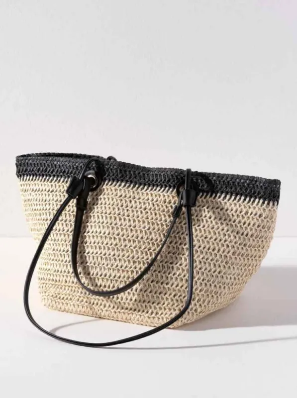 Dalia Paper Straw Tote Bag, Natural/Black sold by North & Main Clothing Company