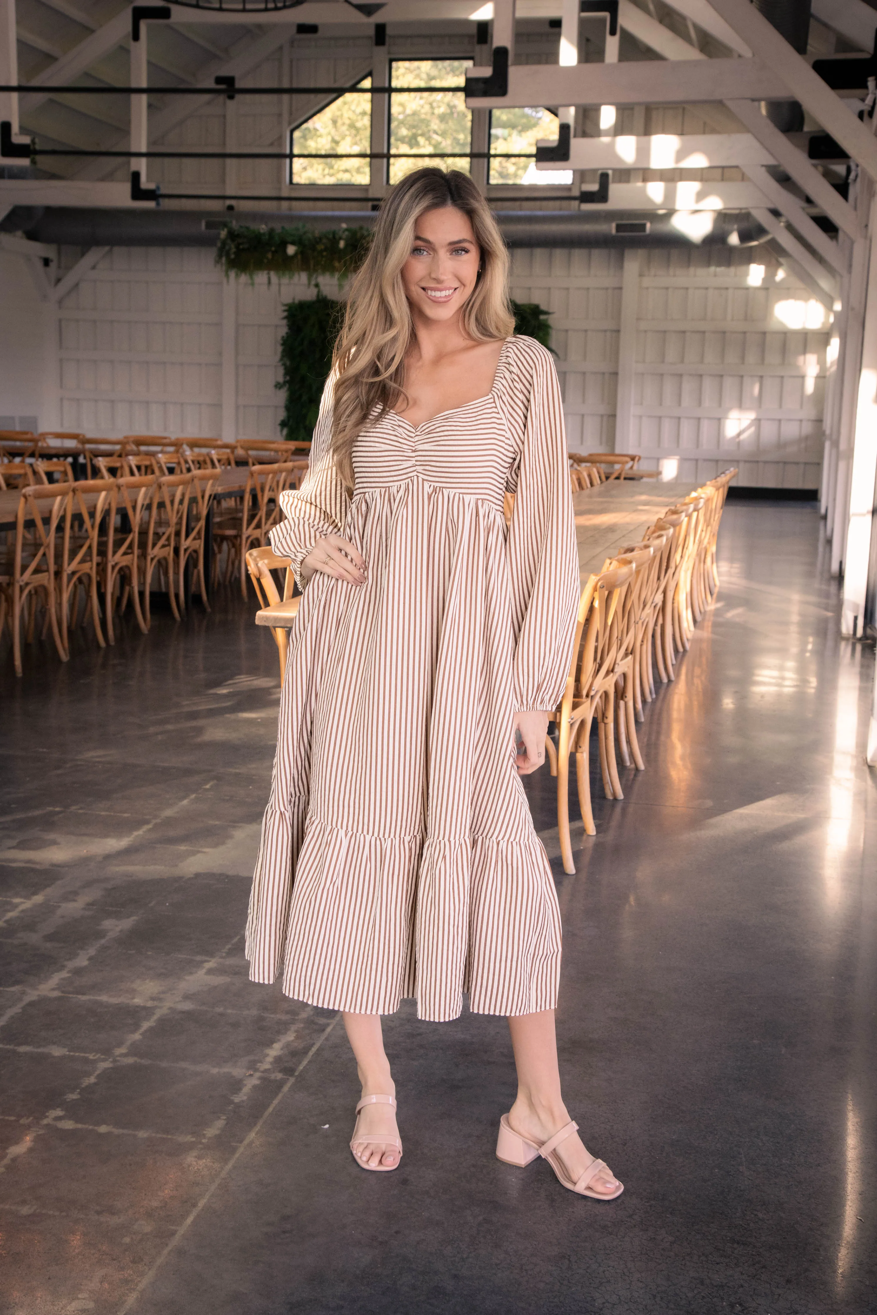 Milly Striped Midi Dress, Brown sold by North & Main Clothing Company product image thumbnail 3