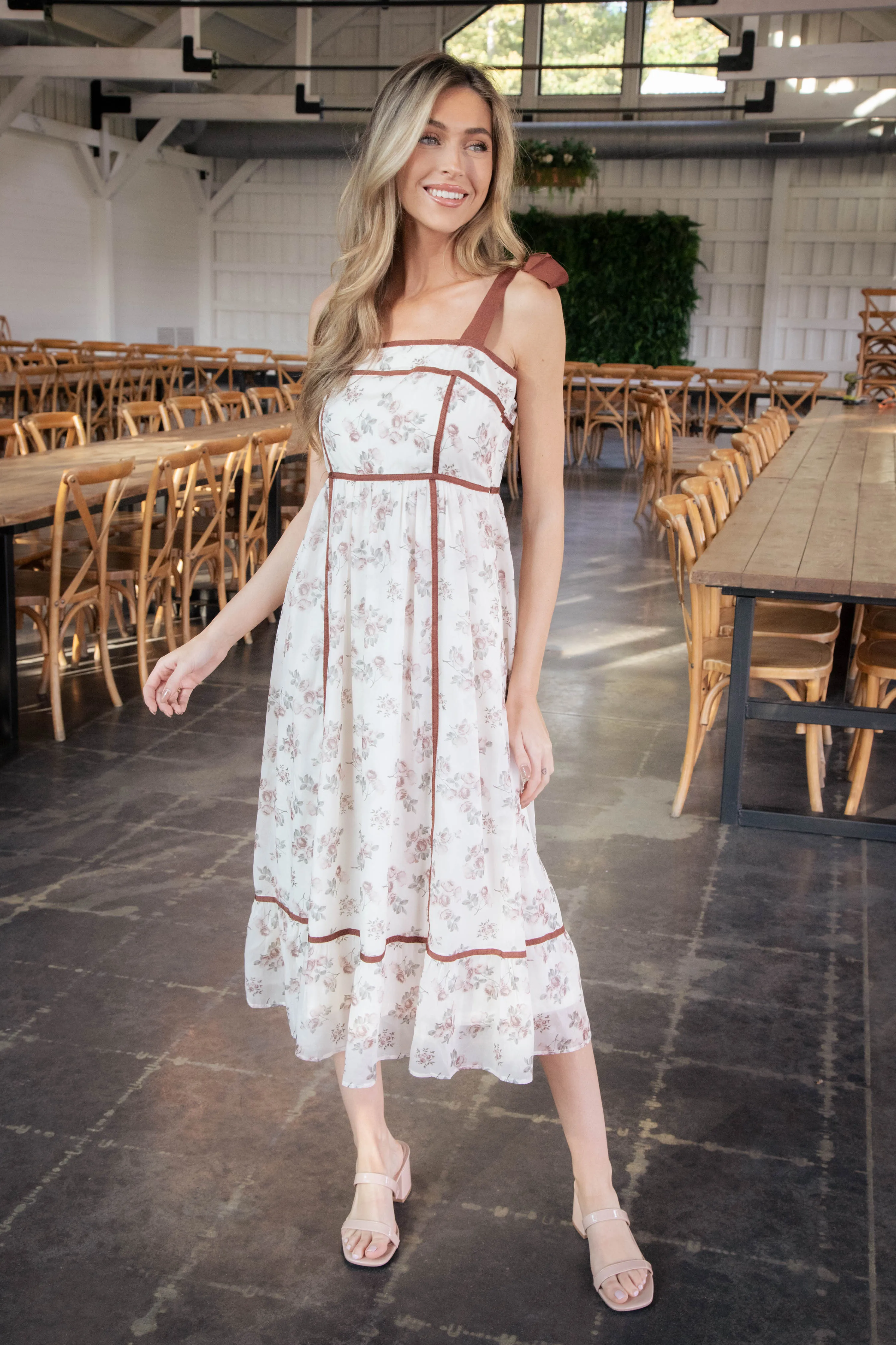 Romina Floral Midi Dress, Cream/Burgundy sold by North & Main Clothing Company product image thumbnail 5