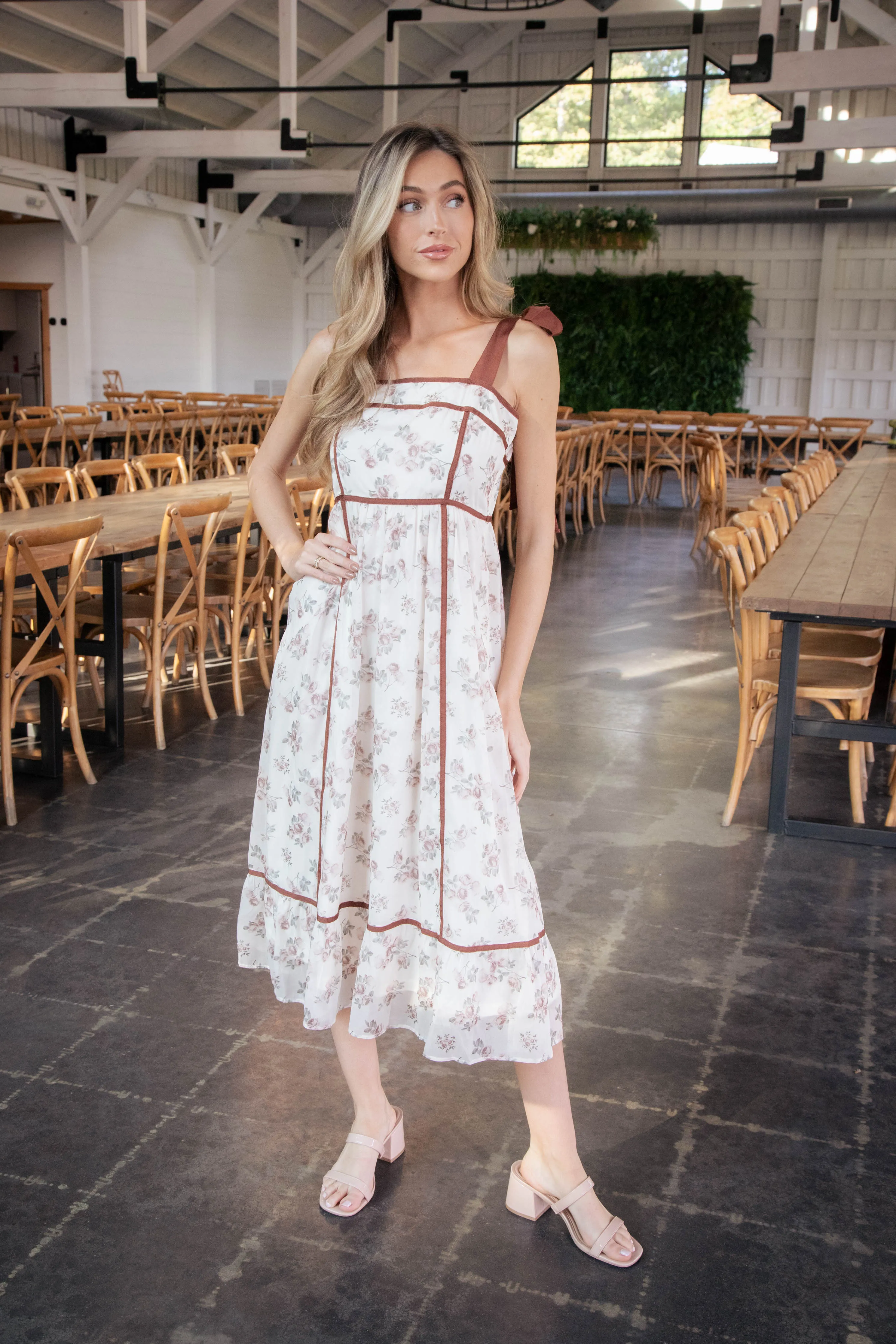 Romina Floral Midi Dress, Cream/Burgundy sold by North & Main Clothing Company product image thumbnail 3