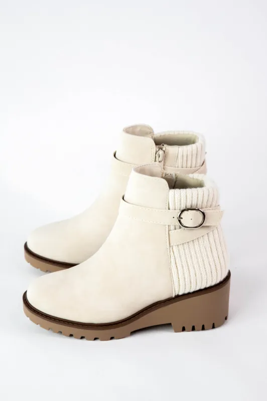 Aeson Knit Back Wedge Bootie, Beige Nubuck sold by North & Main Clothing Company