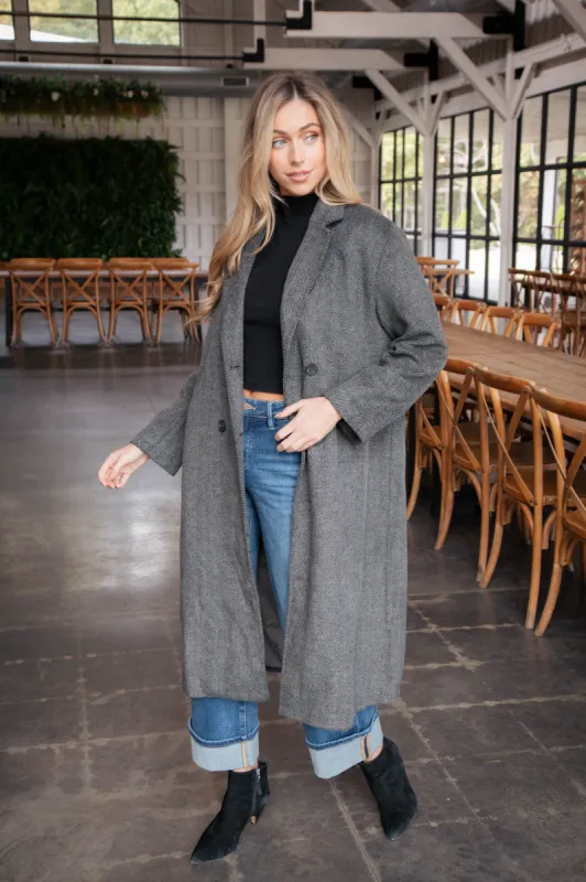 Ciera Herringbone Long Coat, Charcoal sold by North & Main Clothing Company