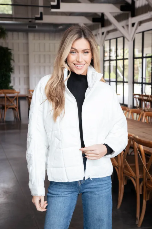 Shae Quilted Puffer Jacket, White sold by North & Main Clothing Company