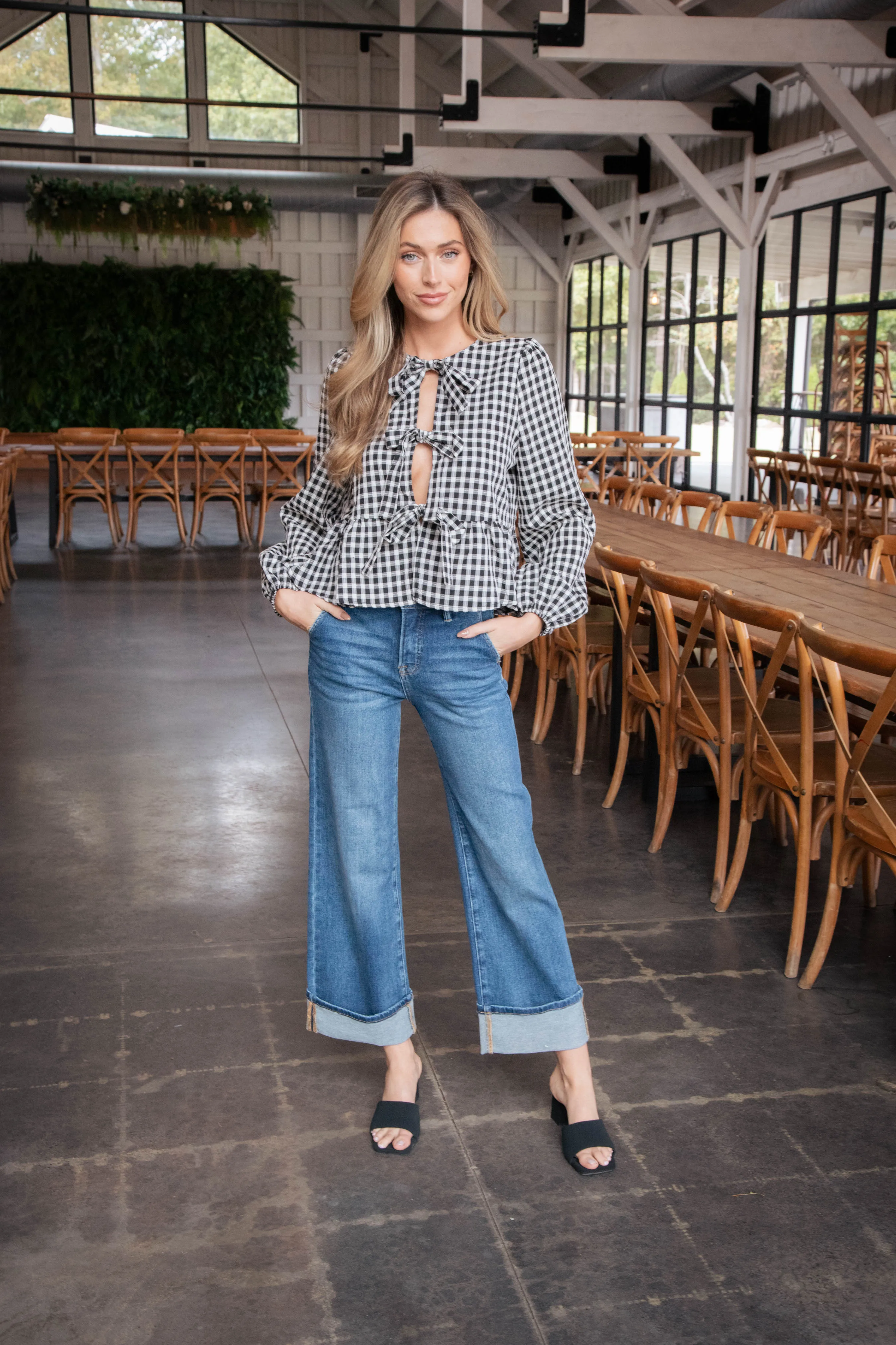 Avalyn Gingham Tie Front Top, Black/Ivory sold by North & Main Clothing Company product image thumbnail 4