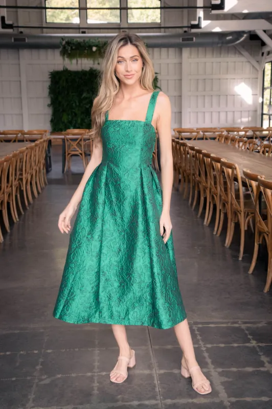 Catie Jacquard Midi Dress, Green sold by North & Main Clothing Company