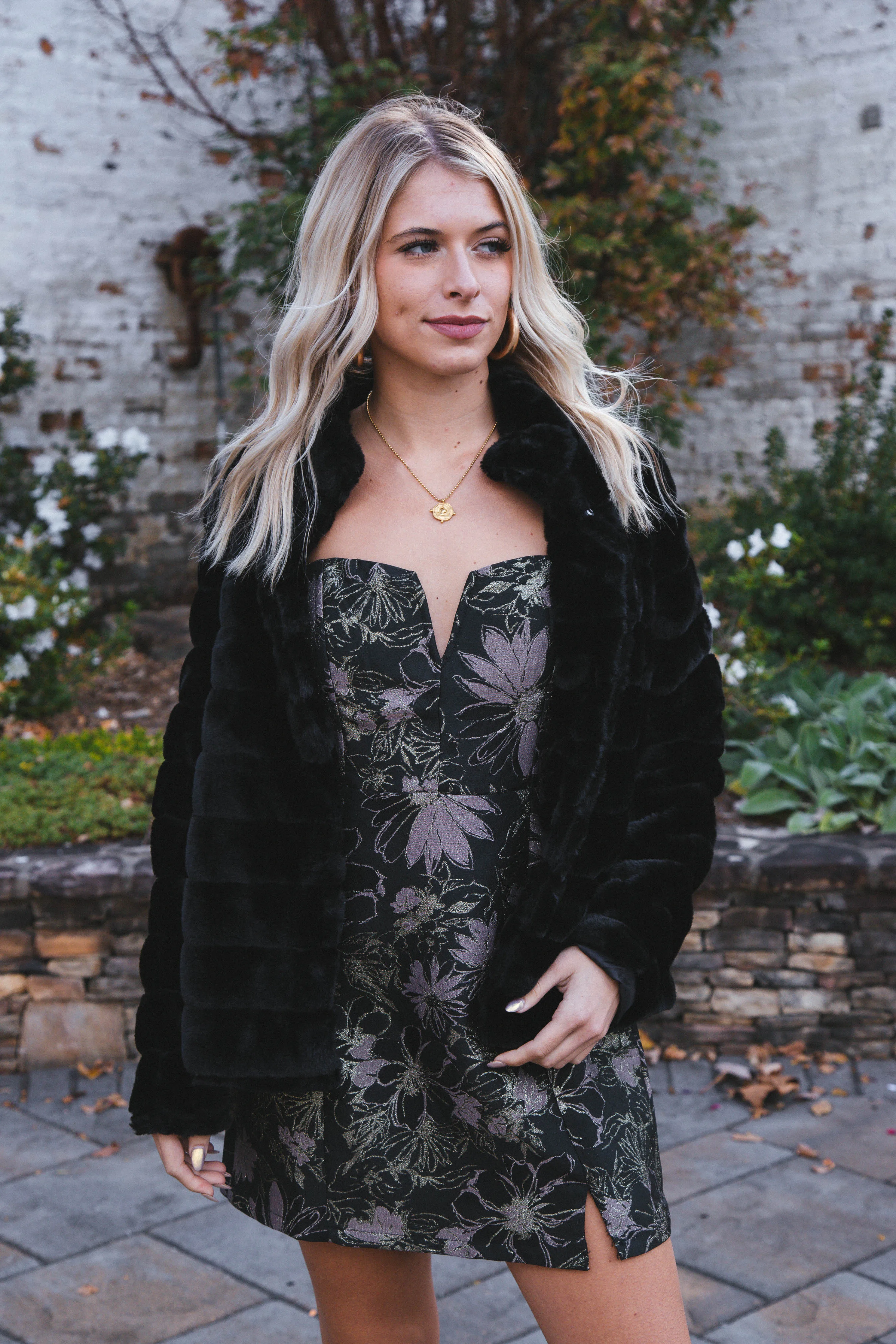Daisy Brocade Strapless Mini Dress, Black/Gold sold by North & Main Clothing Company product image thumbnail 4