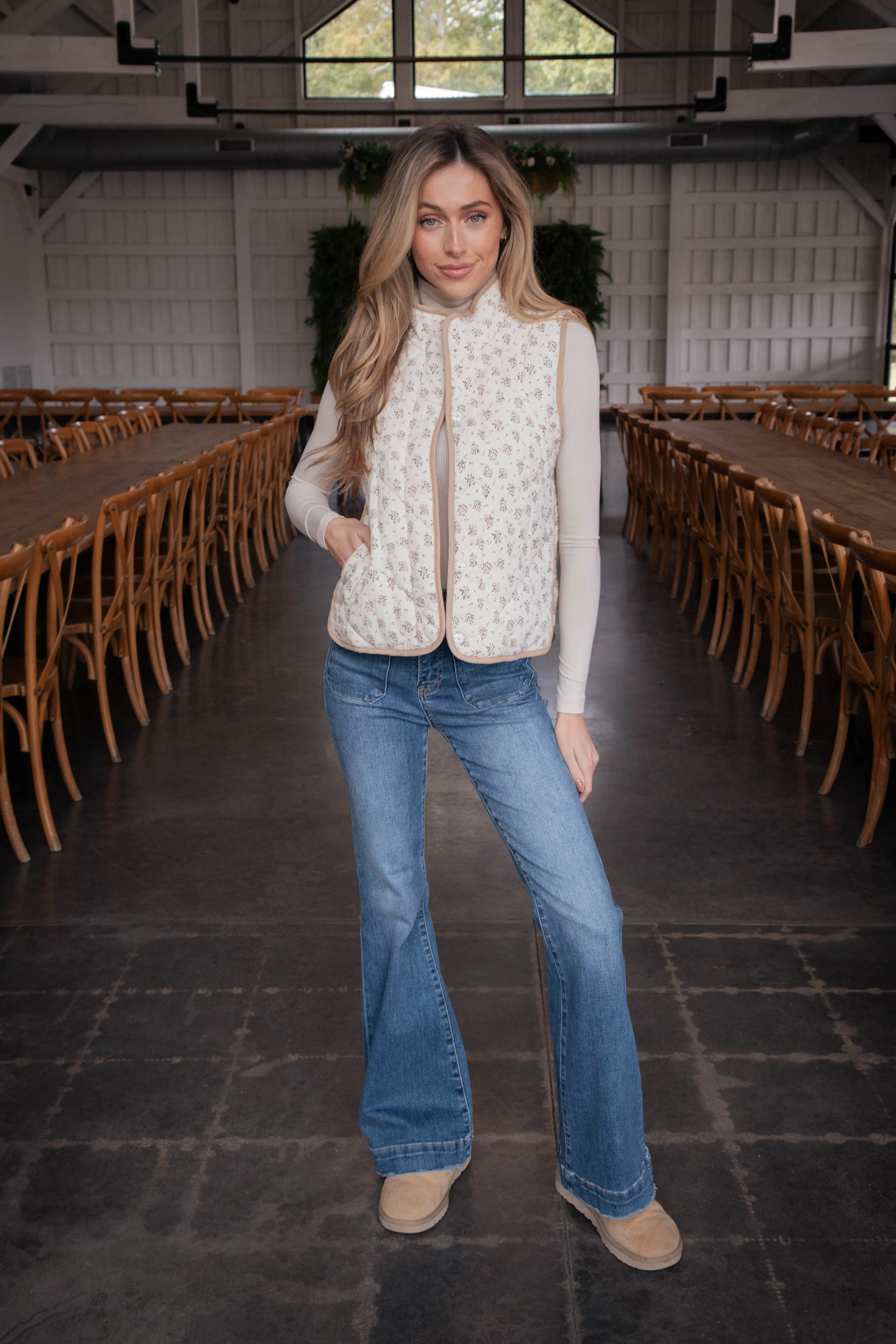 Adelle Floral Print Quilted Vest, Cream sold by North & Main Clothing Company product image thumbnail 2