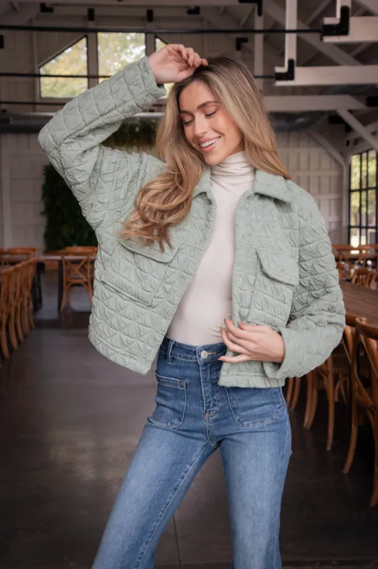 Mandy Triangle Quilted Jacket, Light Olive sold by North & Main Clothing Company