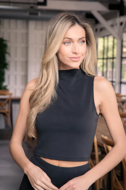 Hustle High Neck Crop Top, Black | Sadie & Sage sold by North & Main Clothing Company