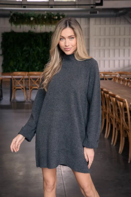 Carson High Neck Sweater Dress, Charcoal | Sadie & Sage sold by North & Main Clothing Company