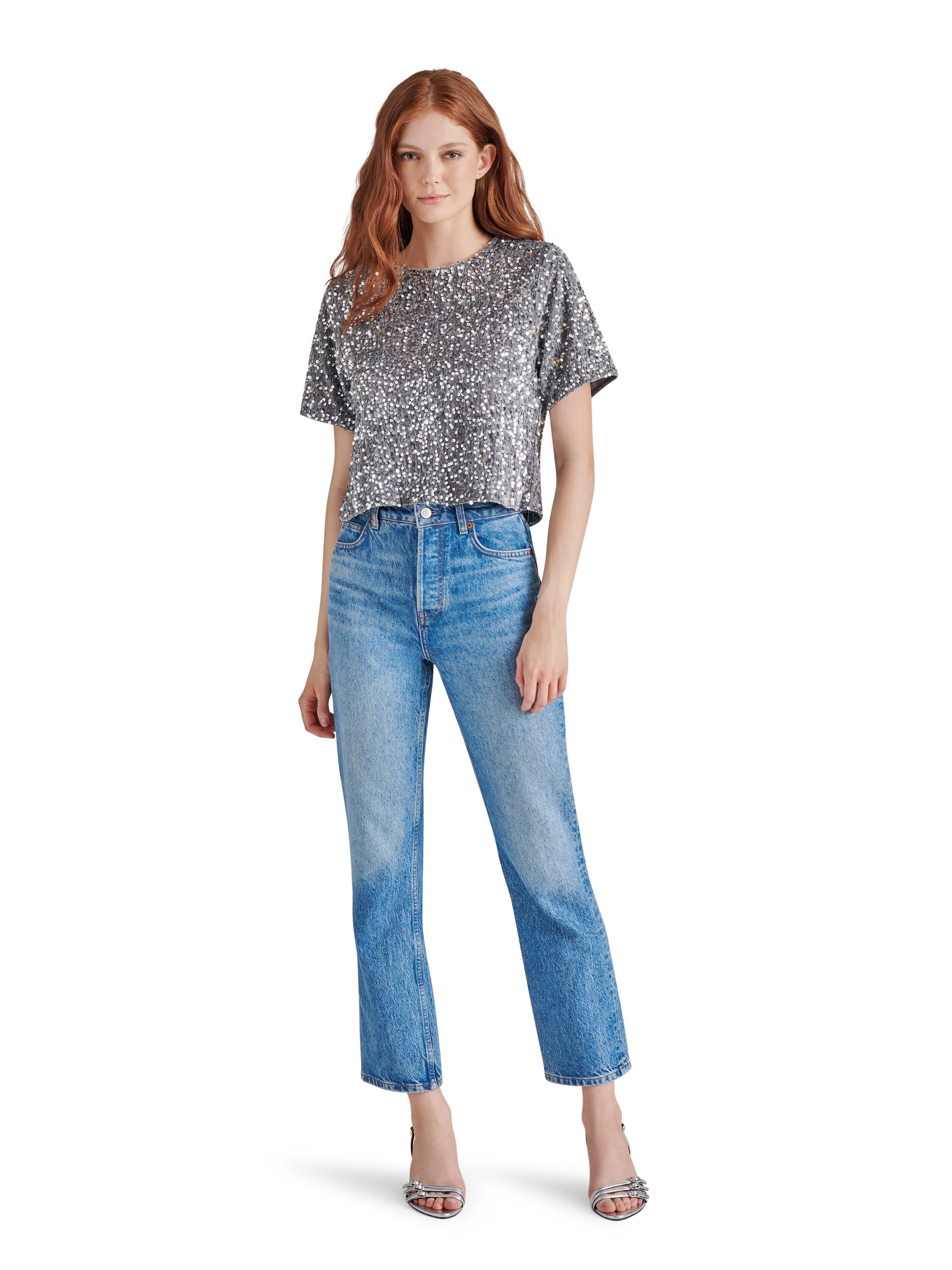 Cressa Sequin Velvet Top, Grey | Steve Madden sold by North & Main Clothing Company product image thumbnail 3