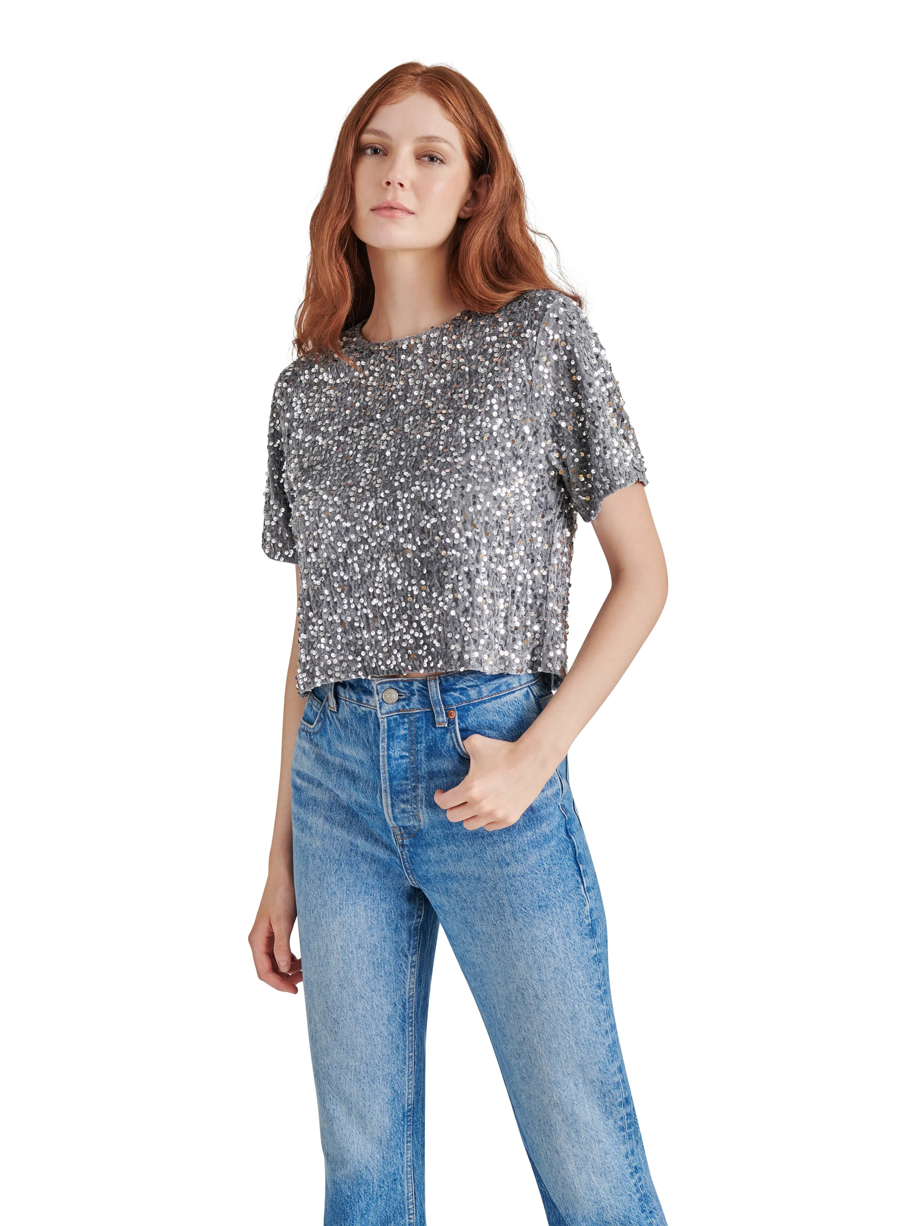 Cressa Sequin Velvet Top, Grey | Steve Madden sold by North & Main Clothing Company product image thumbnail 2