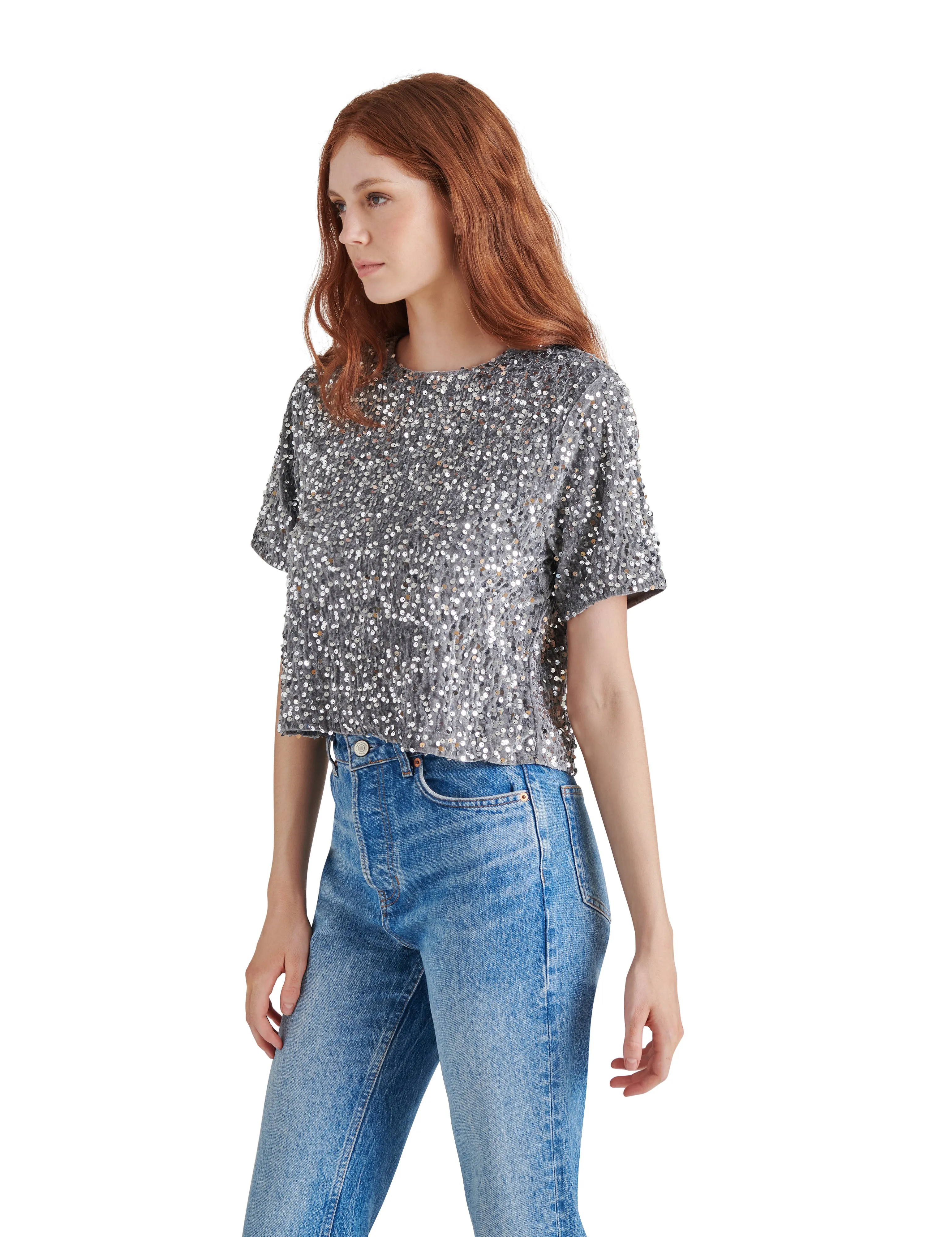 Cressa Sequin Velvet Top, Grey | Steve Madden sold by North & Main Clothing Company product image thumbnail 4
