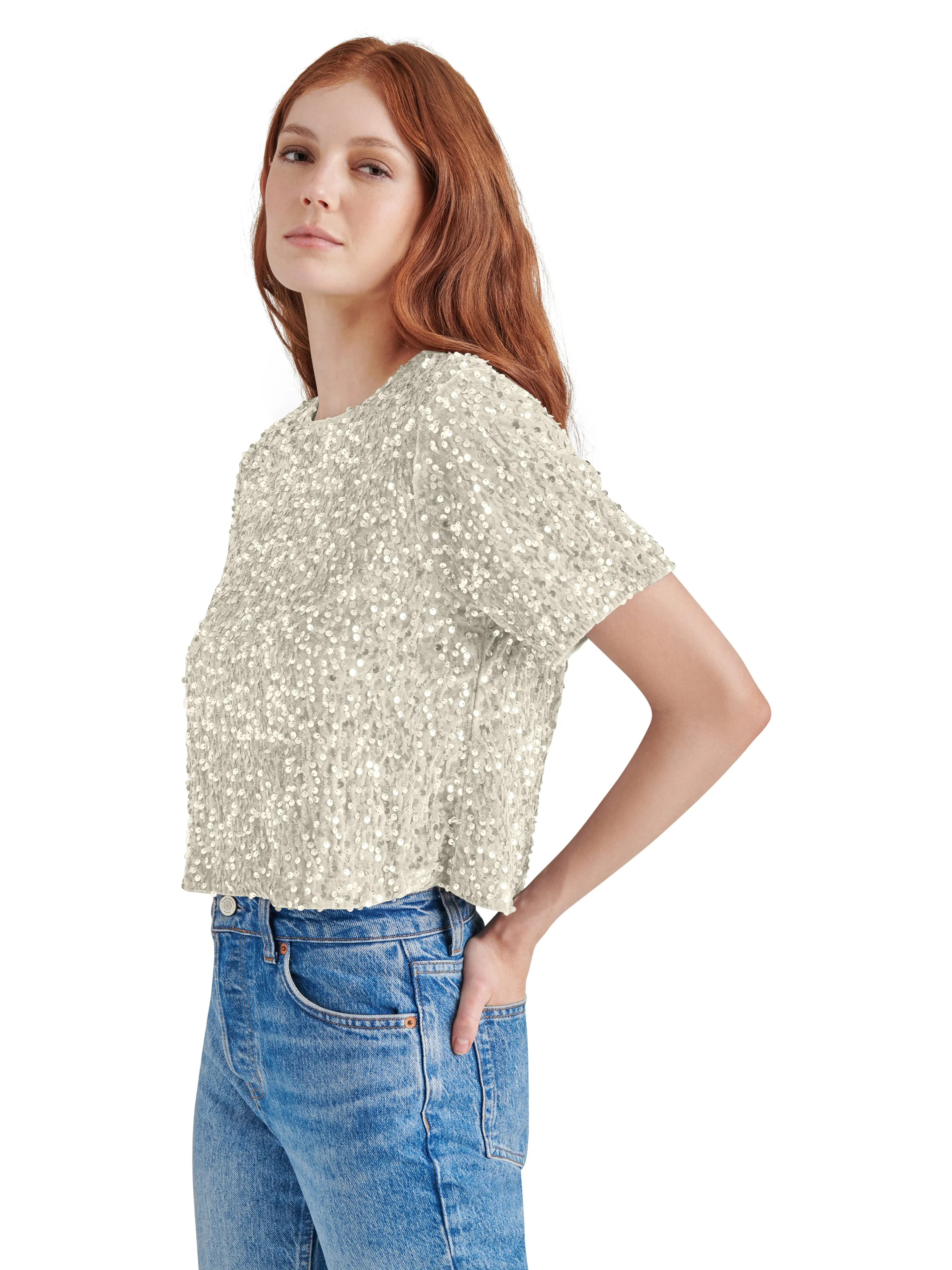 Cressa Sequin Velvet Top, Ivory | Steve Madden sold by North & Main Clothing Company product image thumbnail 5