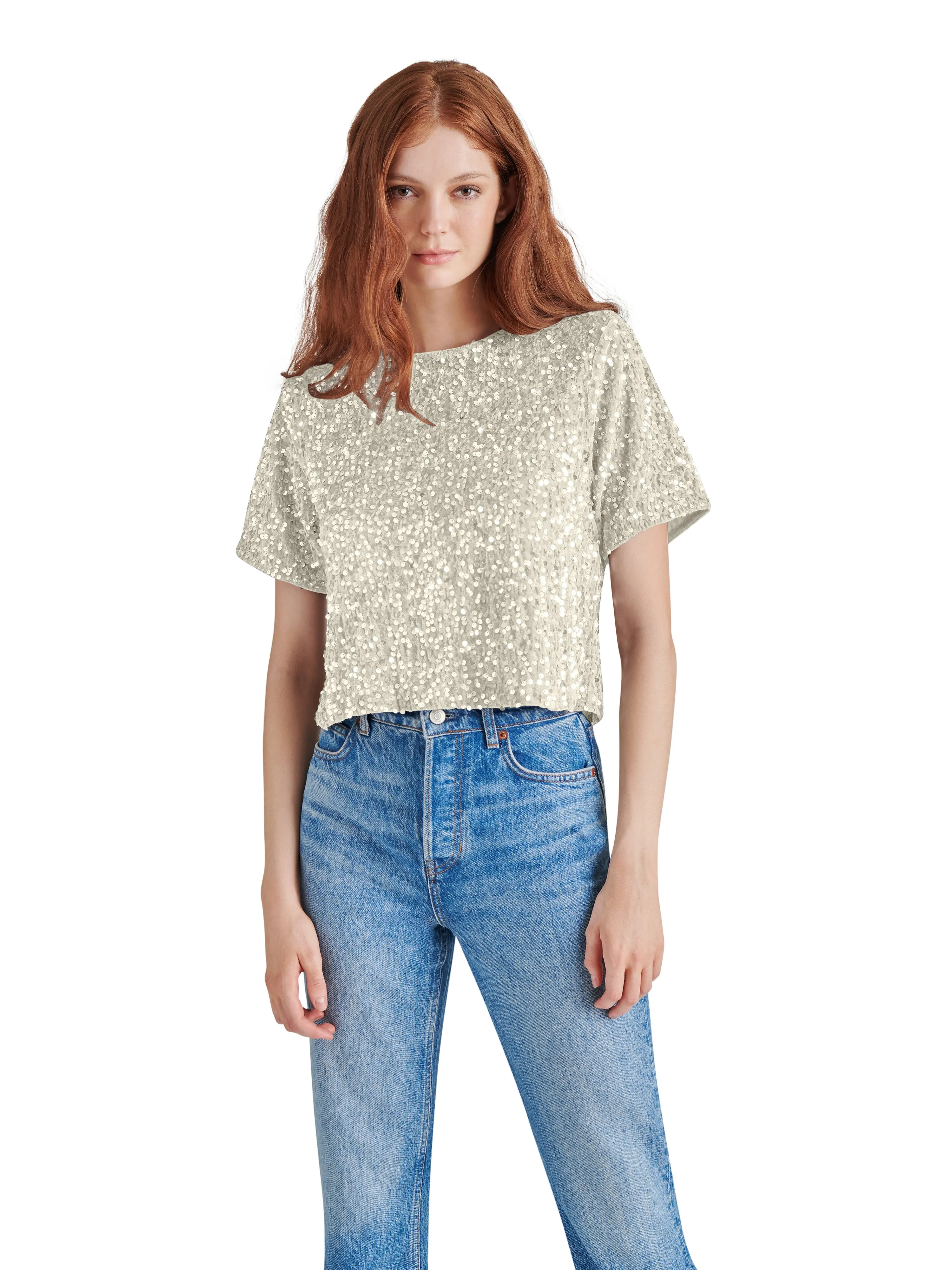 Cressa Sequin Velvet Top, Ivory | Steve Madden sold by North & Main Clothing Company