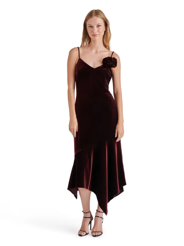 Lucille Velvet Dress, Wine | Steve Madden sold by North & Main Clothing Company