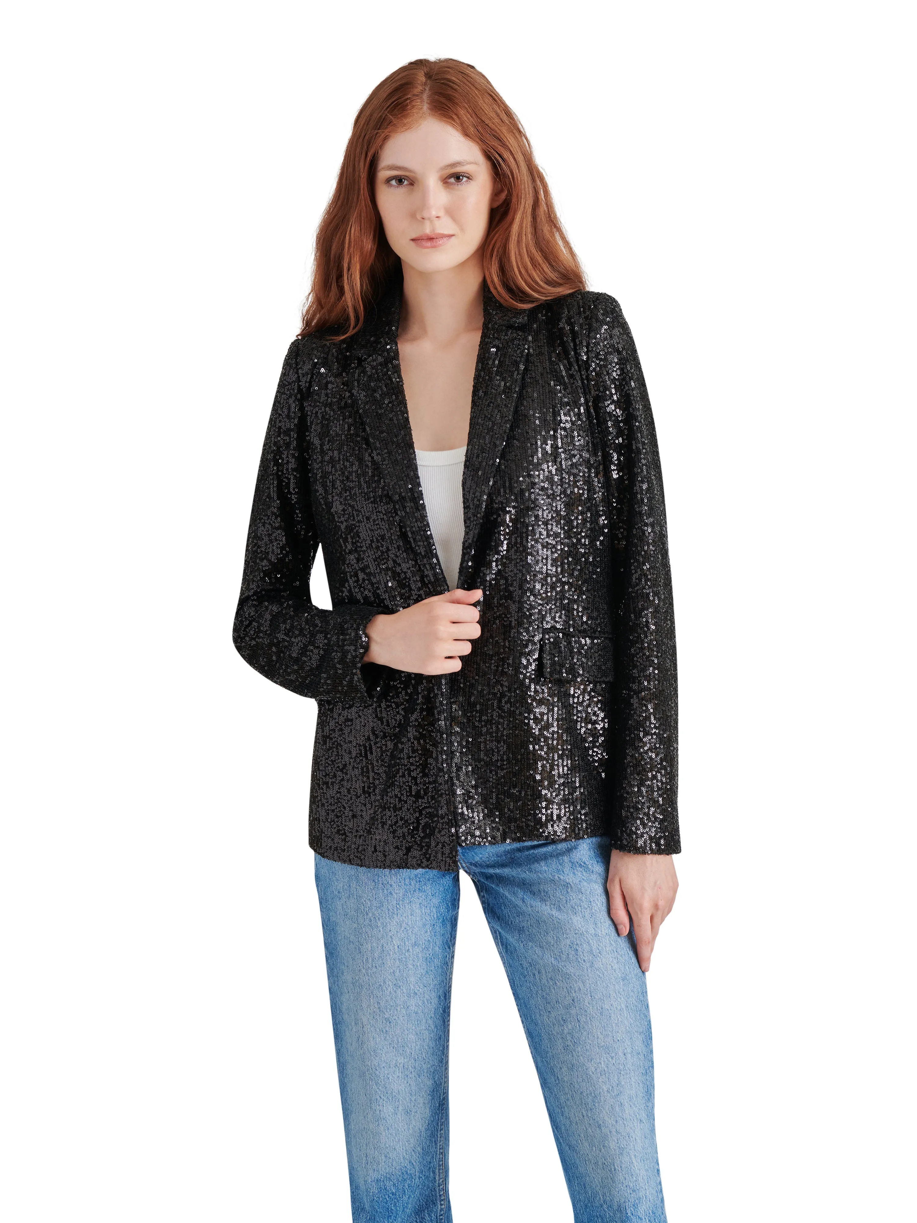 Payton Sequin Blazer, Black | Steve Madden sold by North & Main Clothing Company