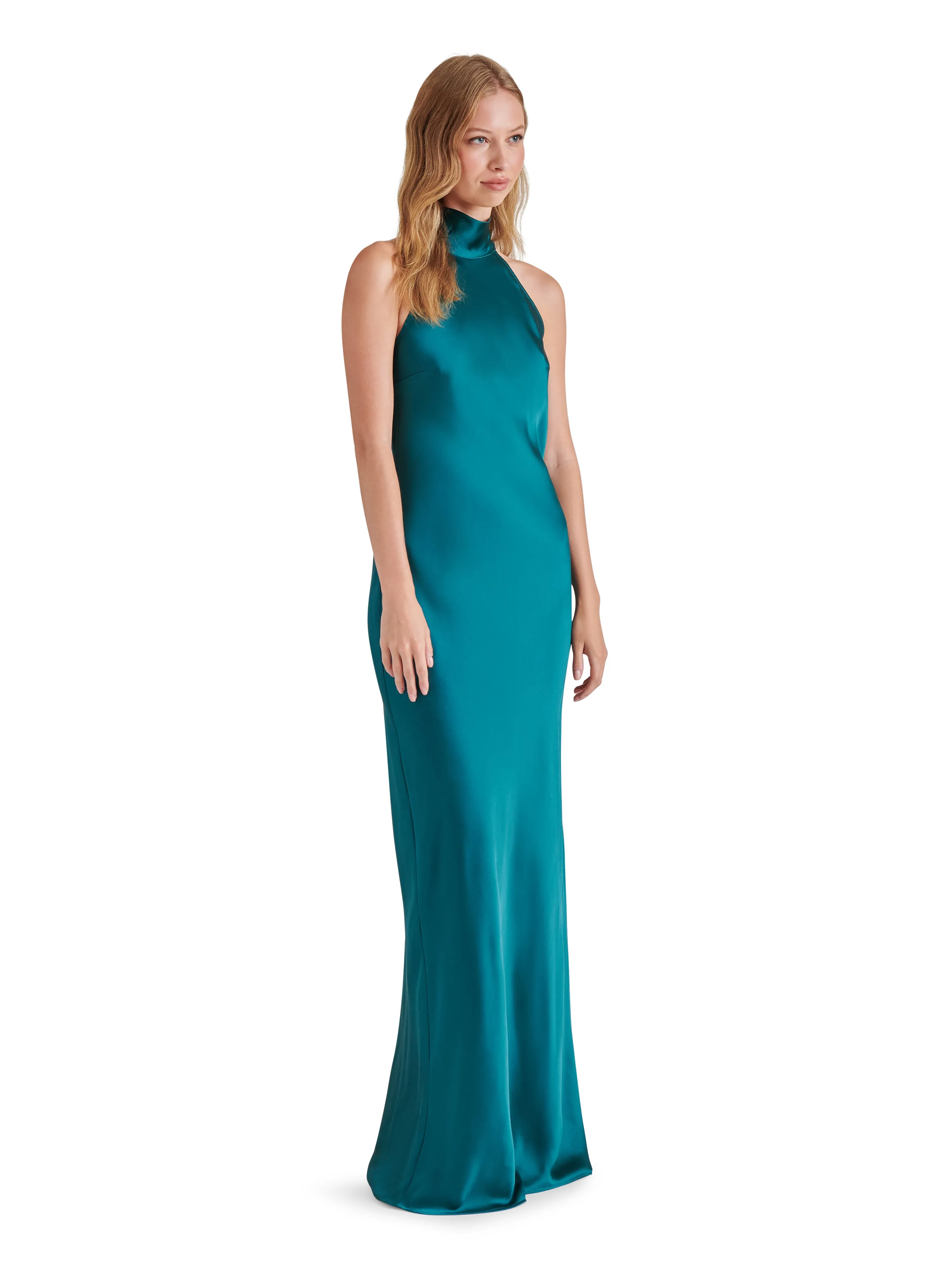 Lara Satin Bias Cut Dress, Deep Teal | Steve Madden sold by North & Main Clothing Company product image thumbnail 3