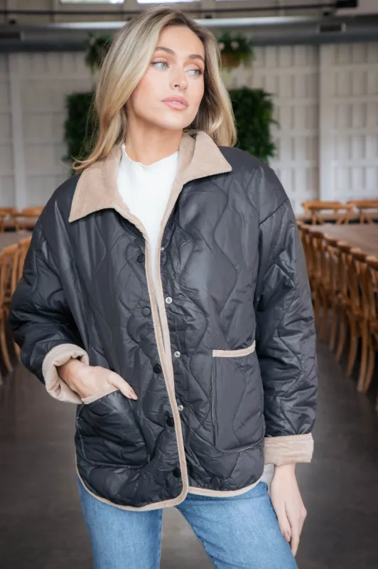 Vivien Quilted Jacket, Black/Taupe sold by North & Main Clothing Company